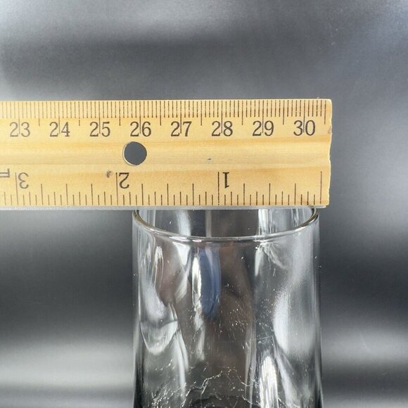 Pier 1 Smokey Black Crackle Glass Flute Drinking Glasses Set 2 Clear Bottom - Picture 4 of 13